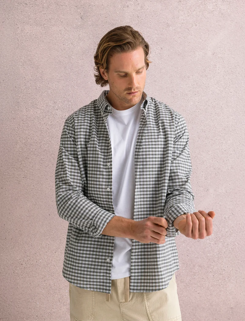 CAMICIA FANTASIA A QUADRI - Beige
