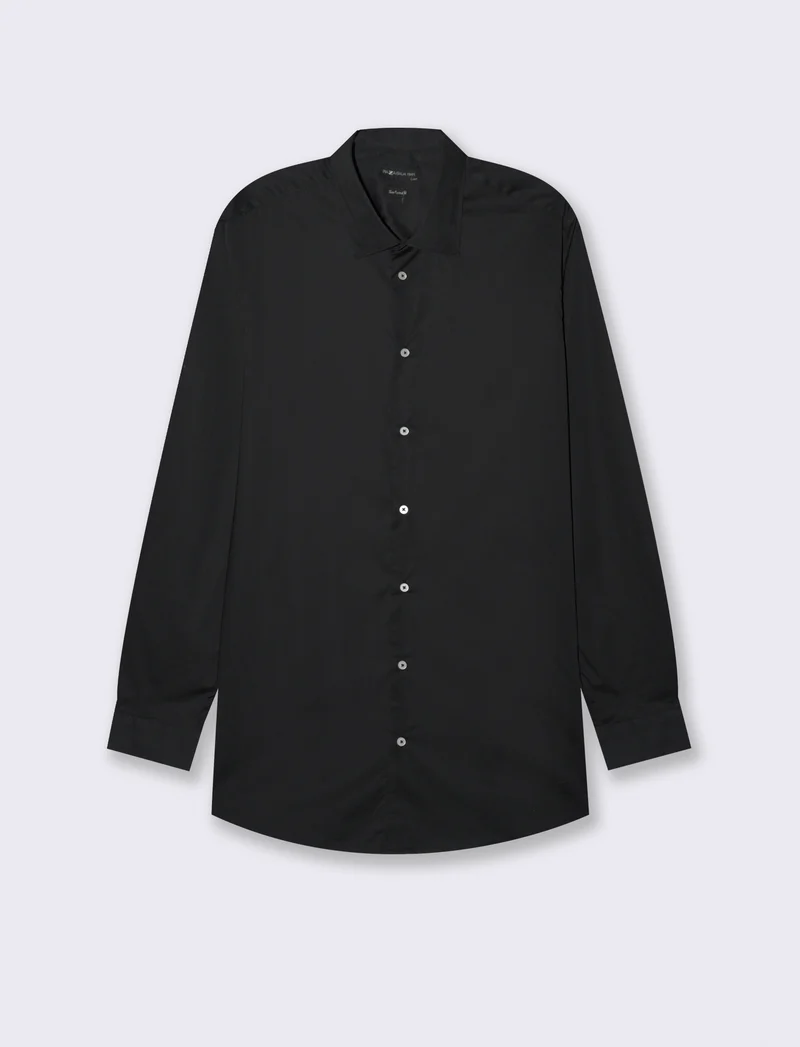 CAMICIA IN POPELINE ELASTICIZZATA SLIM FIT - Nero