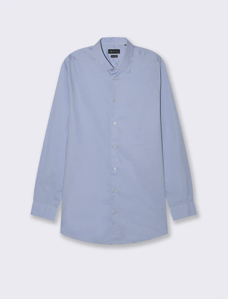 CAMICIA IN POPELINE ELASTICIZZATA SLIM FIT - Celeste