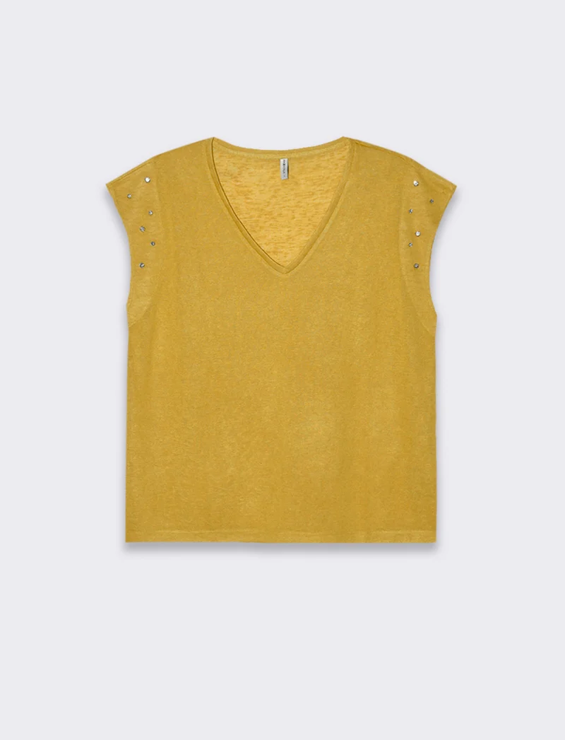T-shirt con applicazioni da donna - Senape