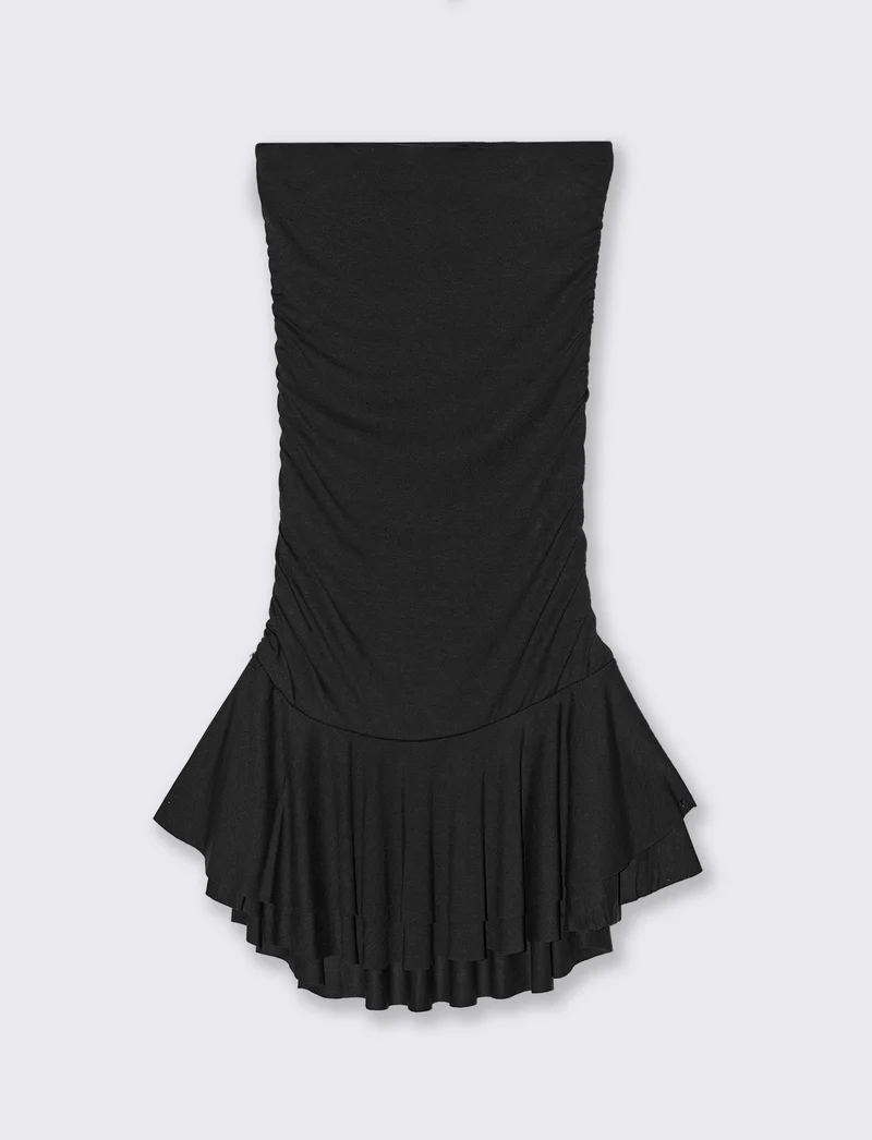Vestito mini con volant - Nero