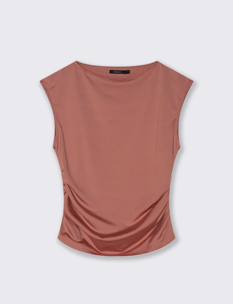 T-SHIRT CON SCOLLO A BARCA - Rosa polvere