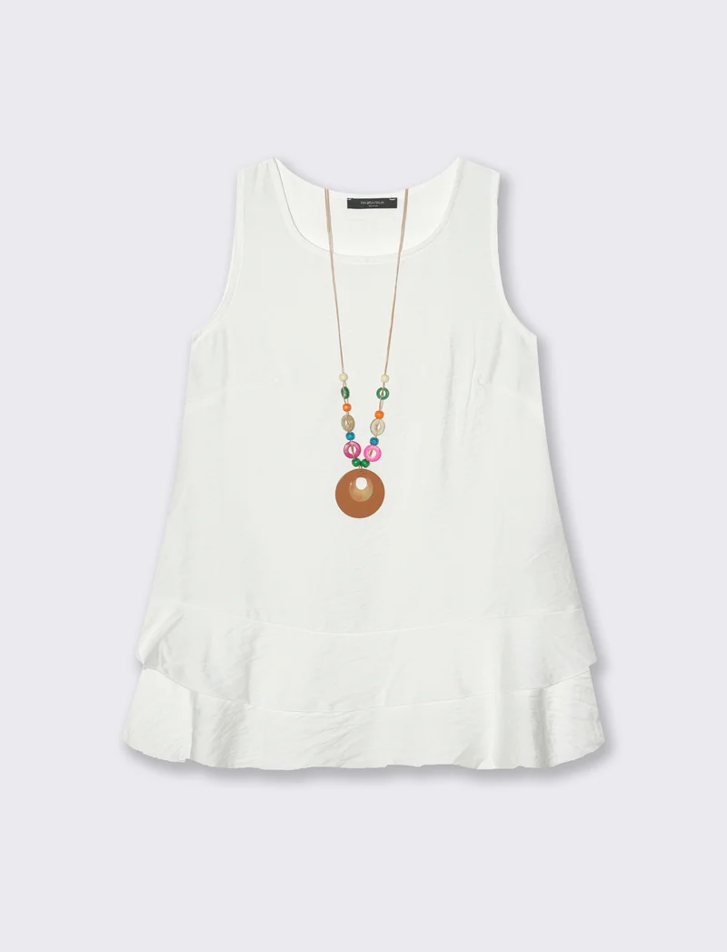 Top con balza e collana - Bianco