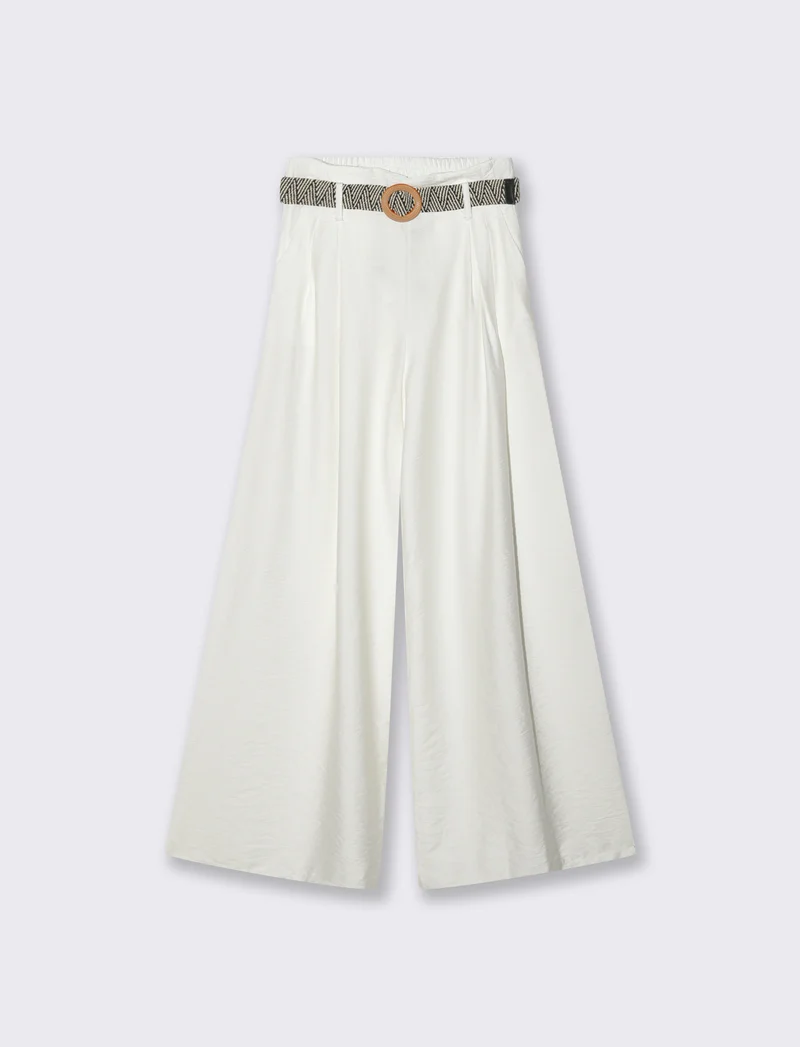Pantalone a palazzo con cintura - Bianco