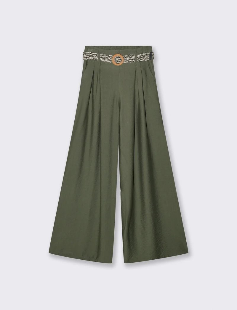Pantalone a palazzo con cintura - Verde militare