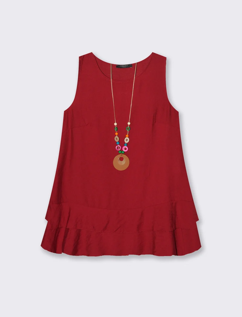 Top con balza e collana - Rosso india