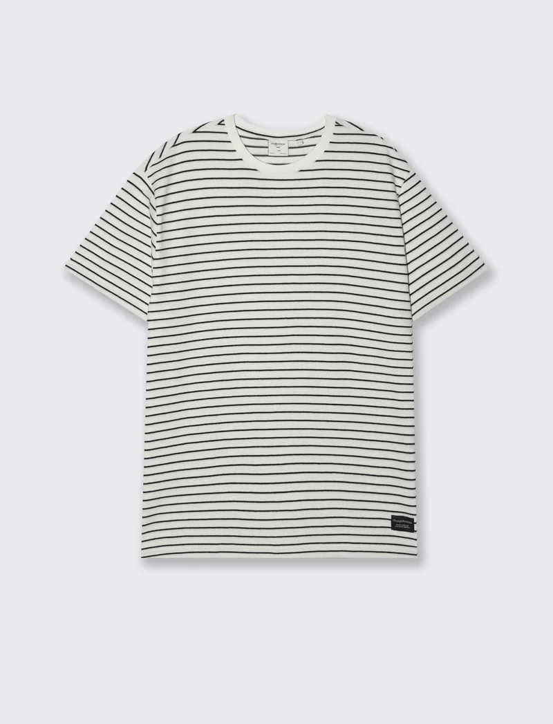 T-shirt a righe effetto ottoman da uomo - Bianco