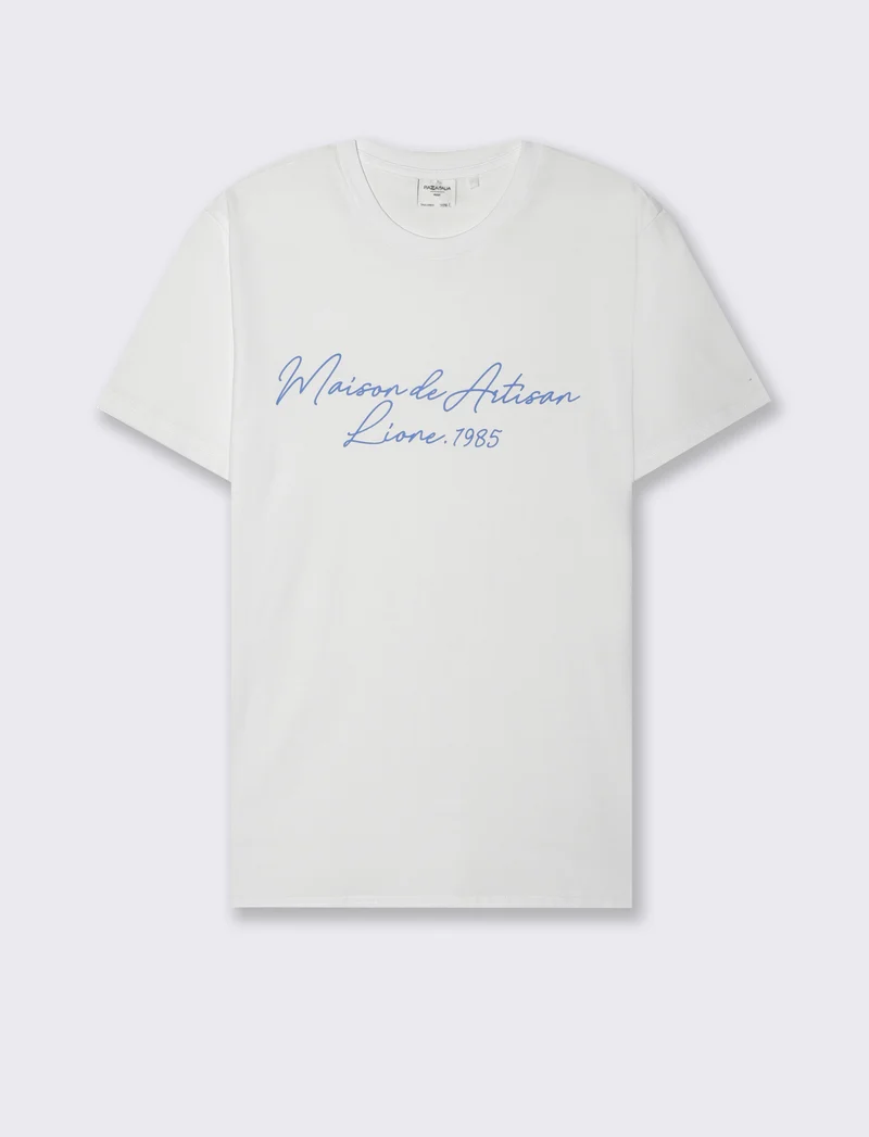 T-shirt con stampa effetto ricamo da uomo - Bianco