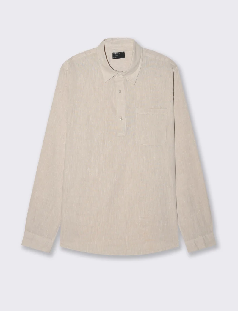 Camicia a casacca misto lino da uomo - Beige