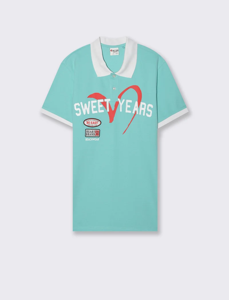 Polo con stampa e ricami sweet years da uomo - Verde acqua