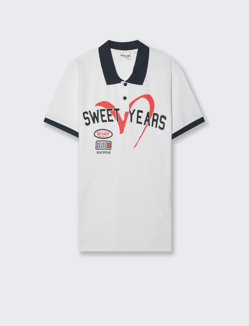 Polo con stampa e ricami sweet years da uomo - Bianco