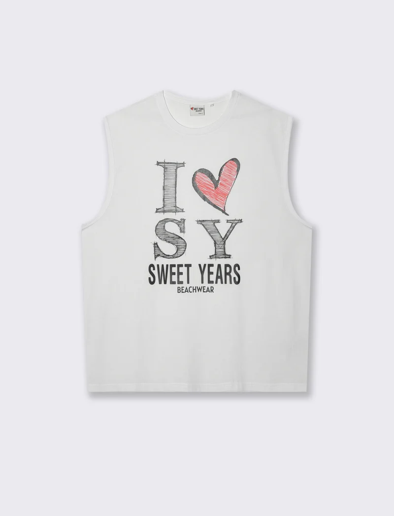 T-shirt senza maniche con stampa sweet years da uomo - Bianco