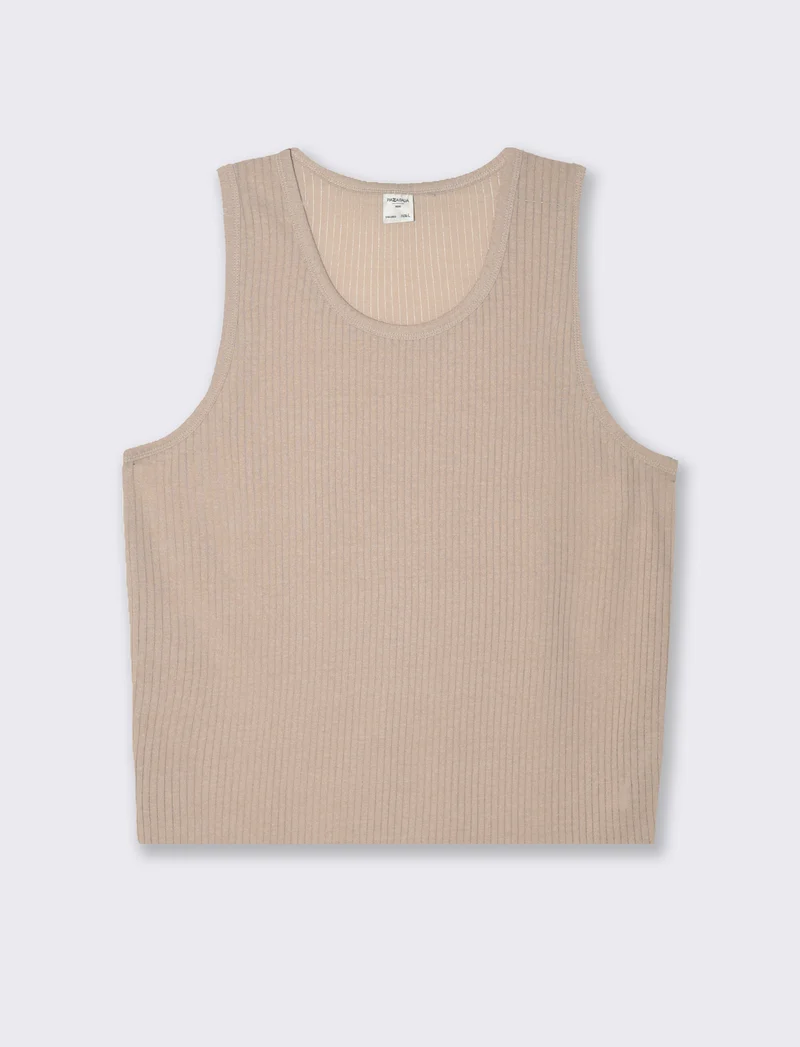 Canotta in tessuto a coste effetto maglia da uomo - Beige
