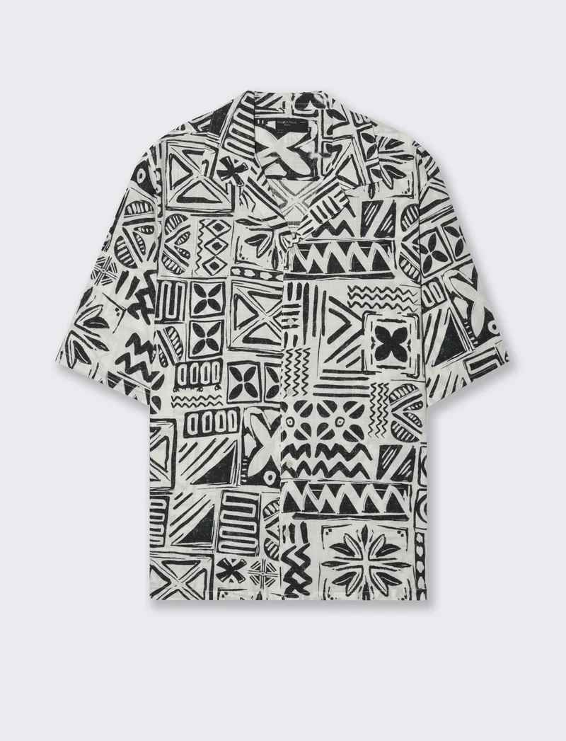 Camicia a fantasia in misto cotone slub da uomo - Bianco