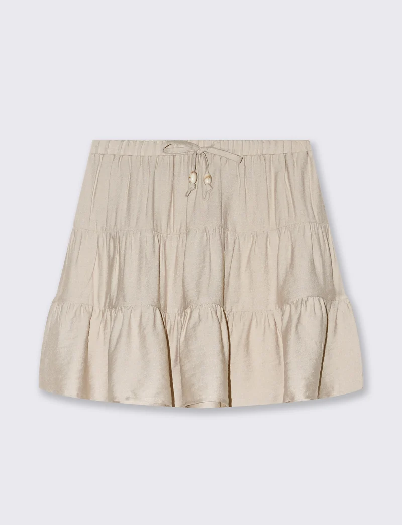 Gonna corta con balze da donna - Beige corda