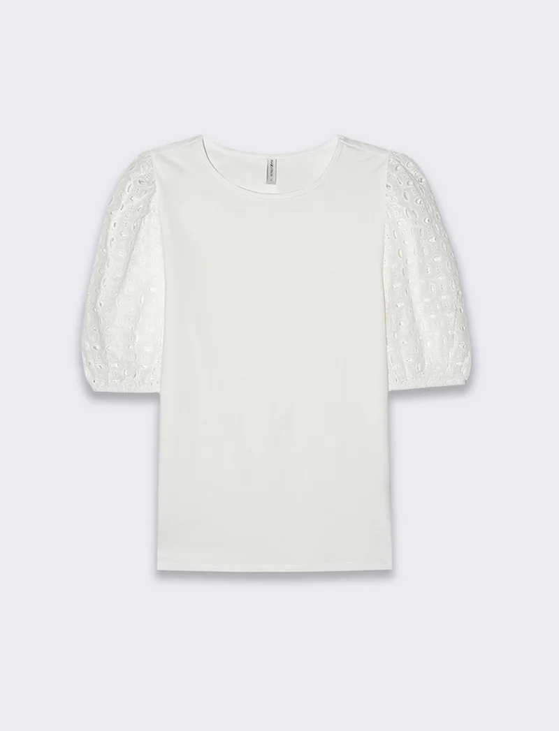T-shirt con maniche in pizzo da donna - Bianco