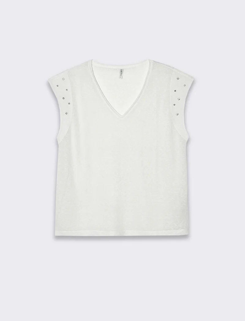 T-shirt con applicazioni da donna - Bianco