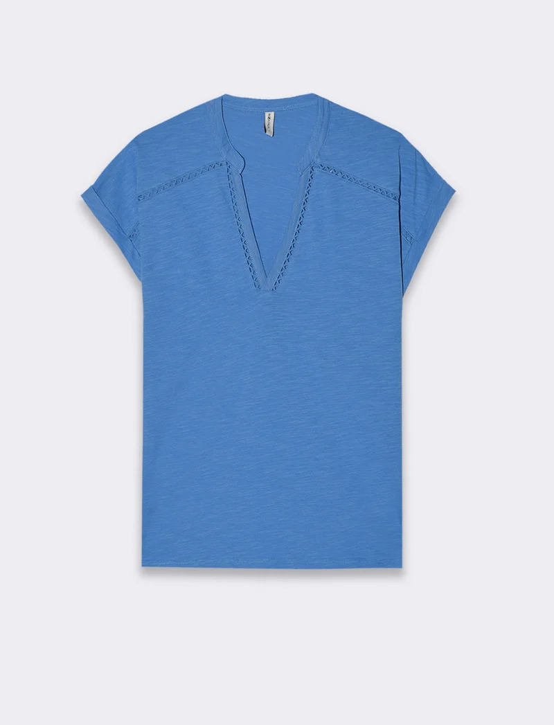T-shirt con inserto in pizzo da donna - Bluette