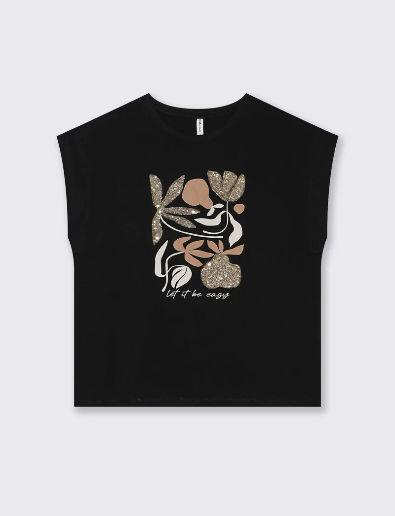 T-shirt con stampa e paillettes da donna - var 2