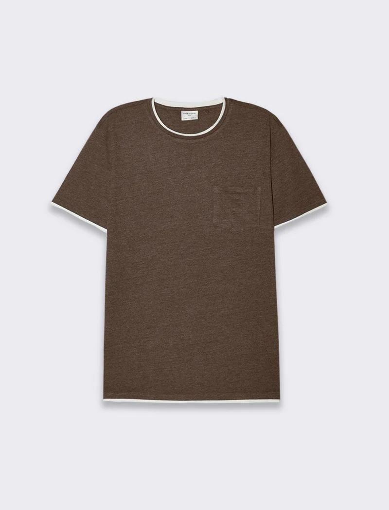 T-shirt effetto melange con tasca da uomo - Moro