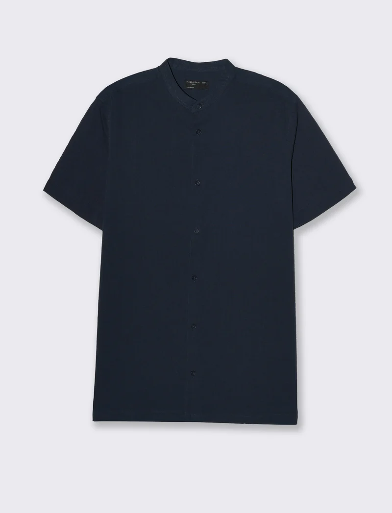 Camicia alla coreana da uomo effetto crepe - Blu