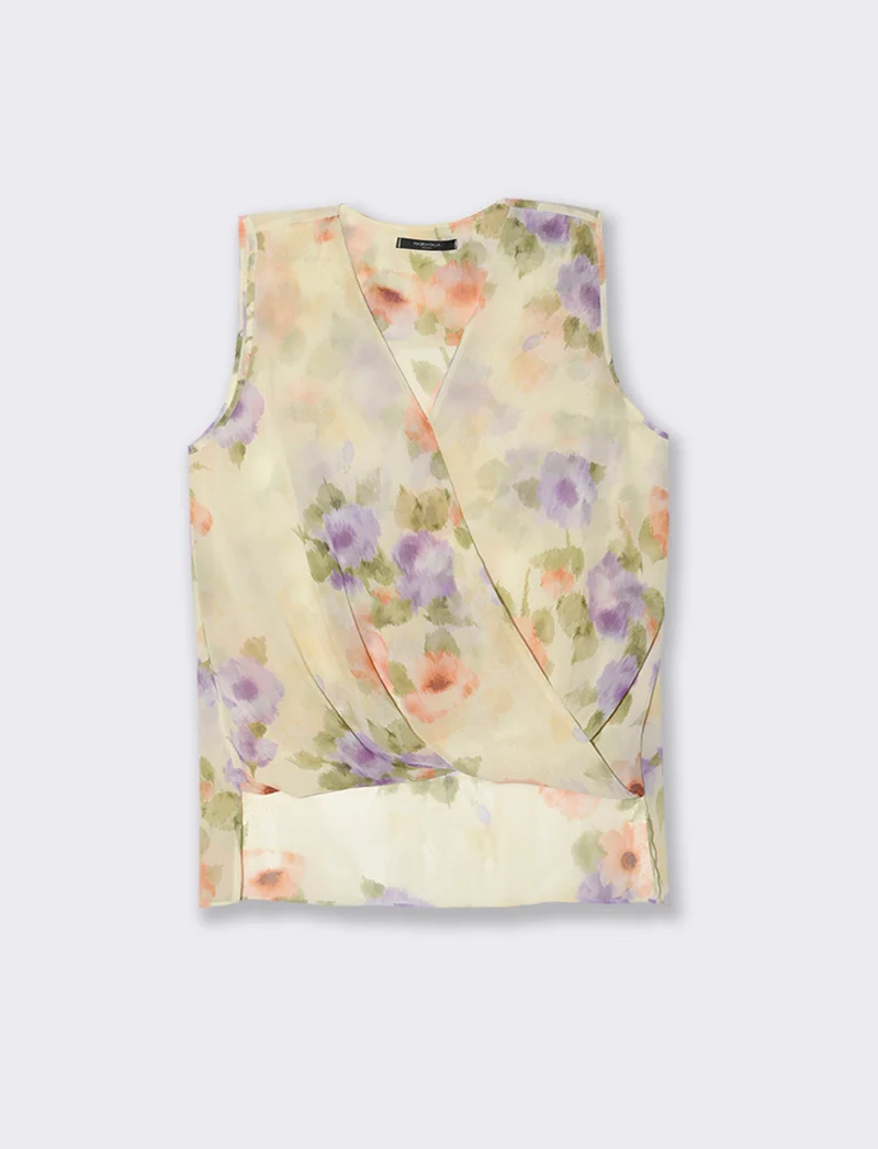 Top in fantasia in tessuto leggero - Giallo