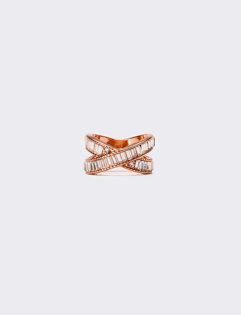 Anello donna ad incrocio con strass a baguette - Rosa