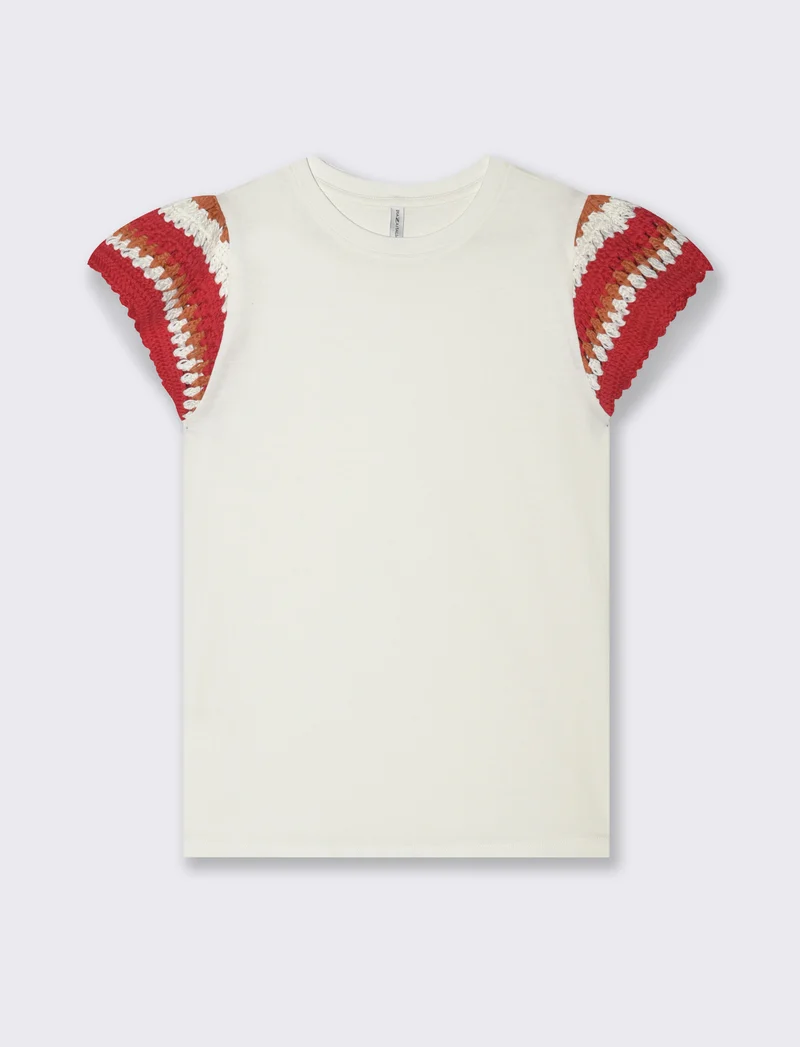 T-shirt con lavorazione crochet da donna - Avorio