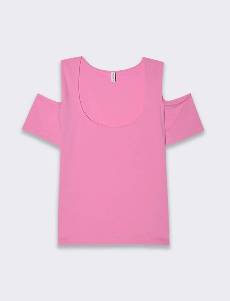 T-shirt con cut out sulle spalle da donna - Rosa