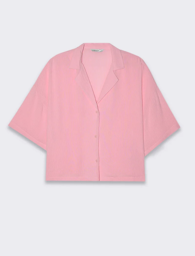 Camicia mezza manica da donna - Rosa plum