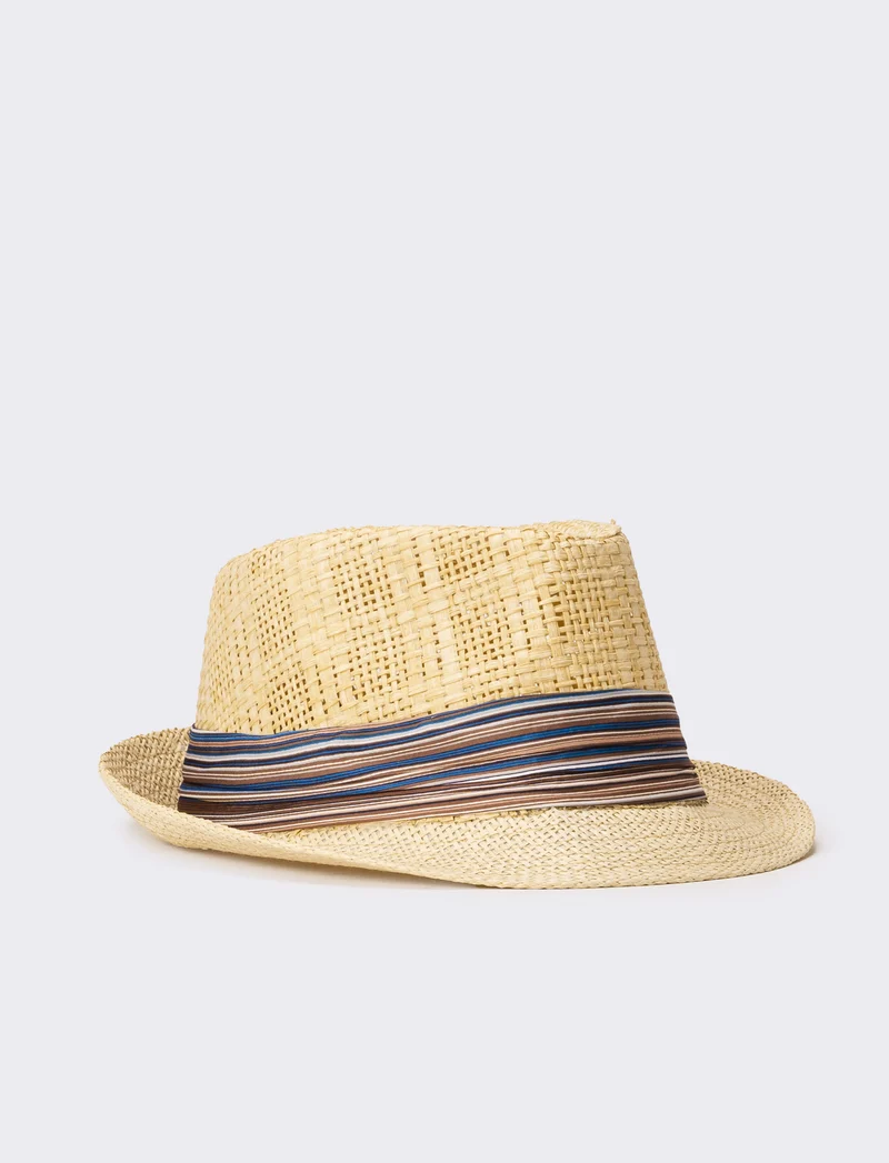 Cappello uomo con falda larga e bandana righe - Beige