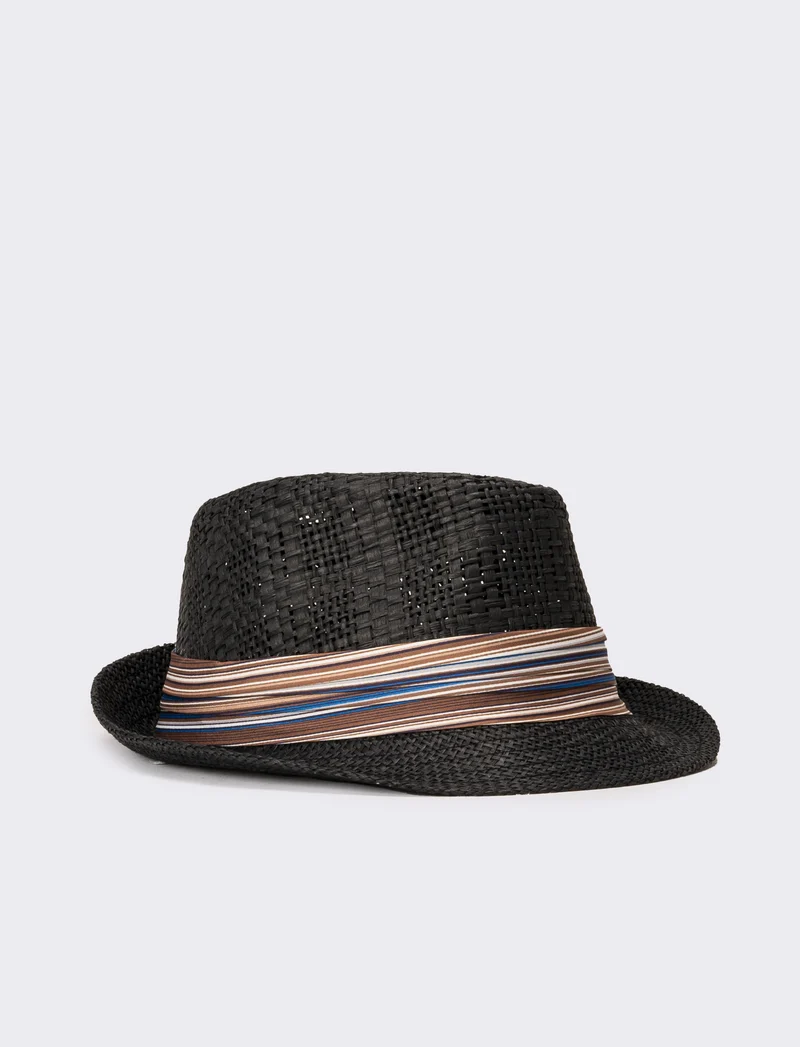 Cappello uomo con falda larga e bandana righe - Nero