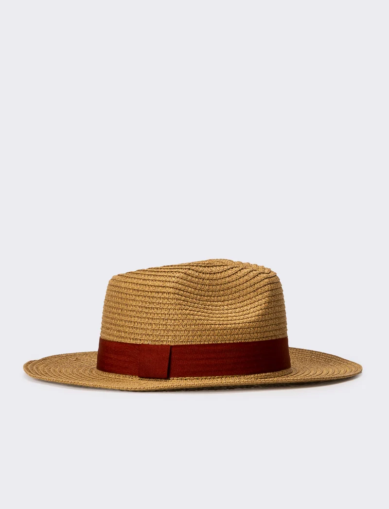 Cappello uomo a falda larga con bandana - Marrone