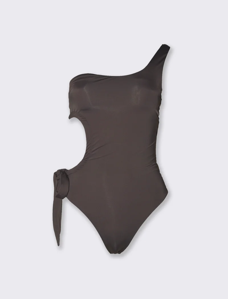 Costume intero monospalla con arriccio laterale - Marrone