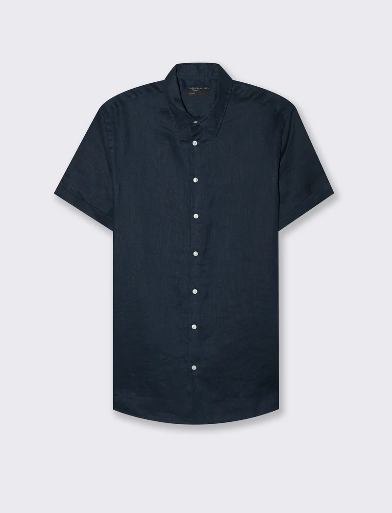 Camicia manica corta 100% lino da uomo - Blu