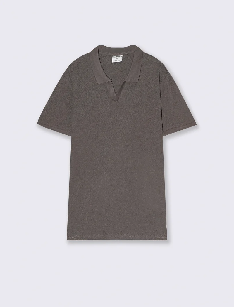Polo con collo derby struttura jacquard da uomo - Grigio fango