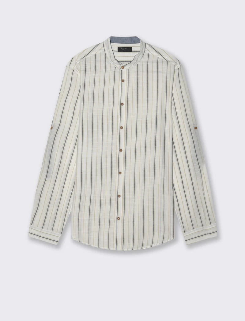 Camicia coreana a righe da uomo - Bianco