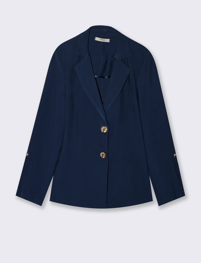 Giacca sfoderata con bottone gioiello - Blu