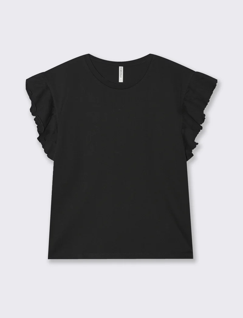 T-shirt con rouches da donna - Nero
