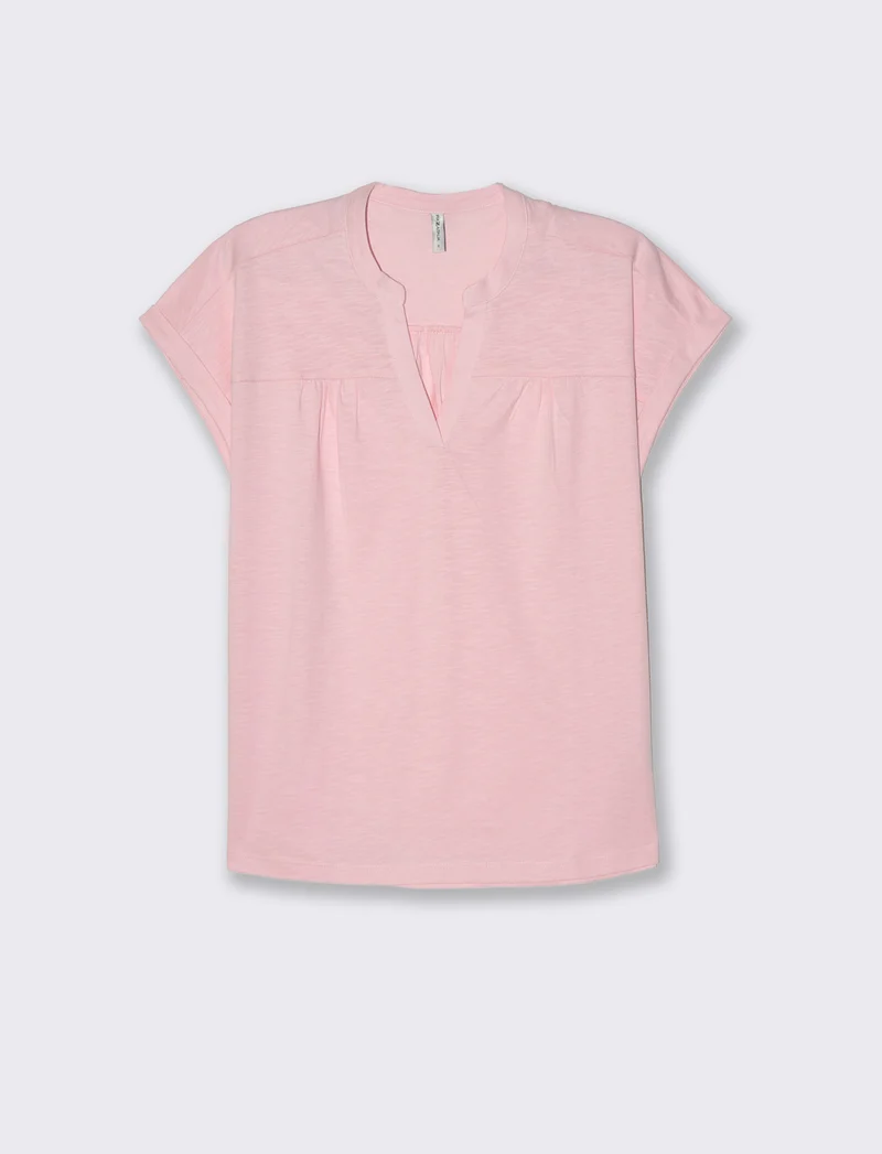 T-shirt con scollo a v da donna - Rosa plum