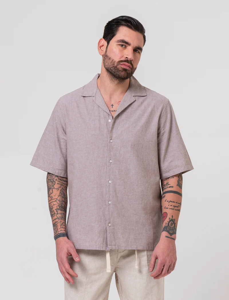 Camicia misto lino effetto melange da uomo - Grigio tortora