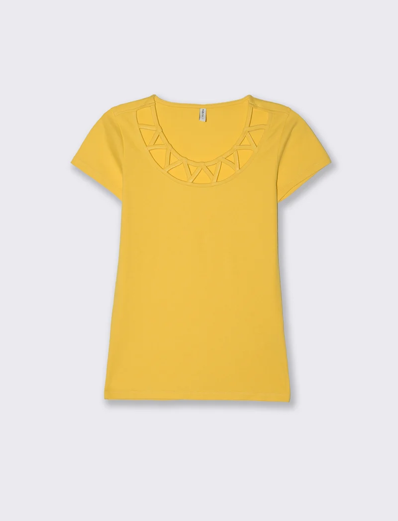 T-shirt con intreccio sul collo da donna - Giallo limone