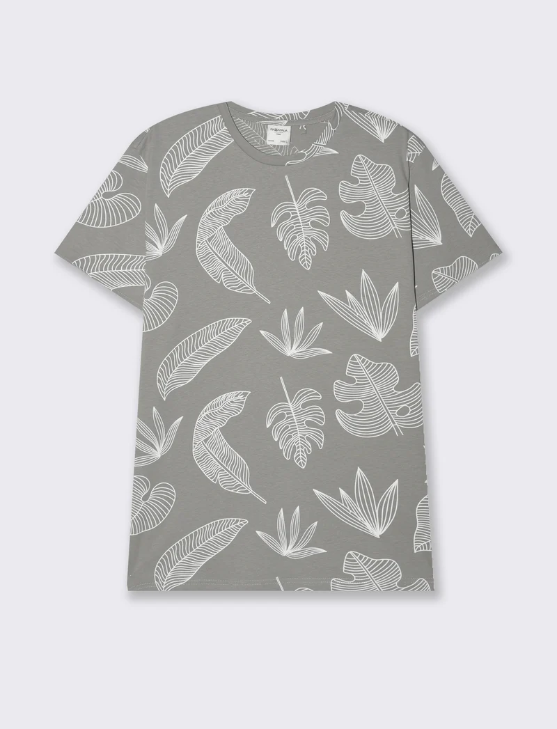 T-shirt in cotone con stampa floreale all over da uomo - Grigio
