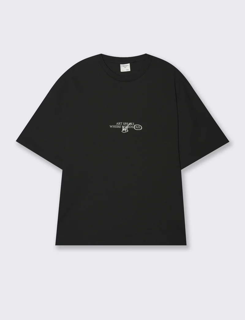T-shirt boxy fit in cotone con stampe e ricamo da uomo - Nero