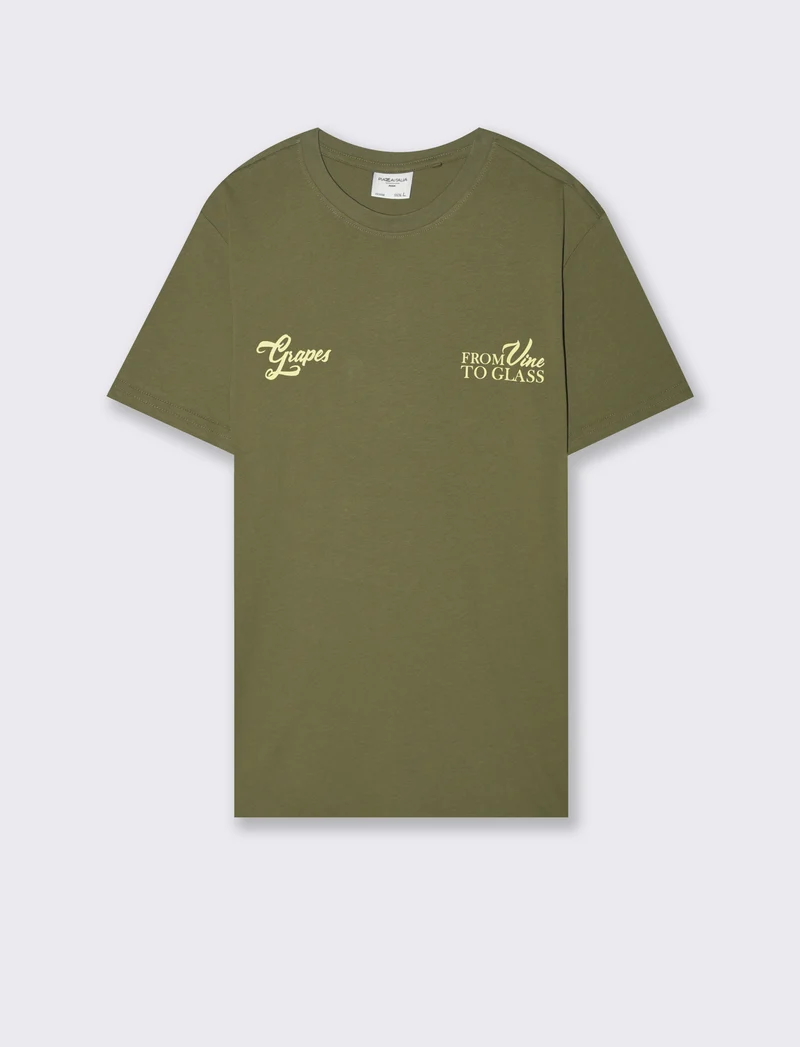 T-shirt con stampa avanti ed indietro da uomo - Verde oliva