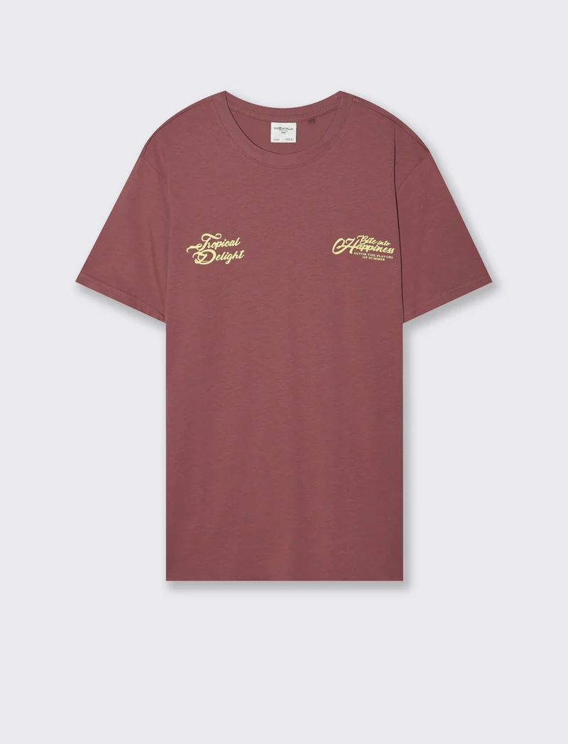 T-shirt con stampa avanti ed indietro da uomo - Bordeaux