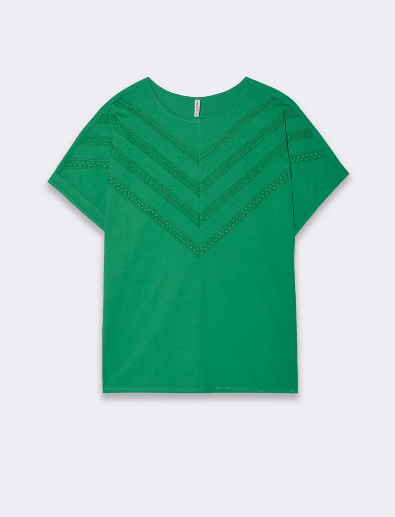 T-shirt con inserti di pizzo da donna - Verde prato