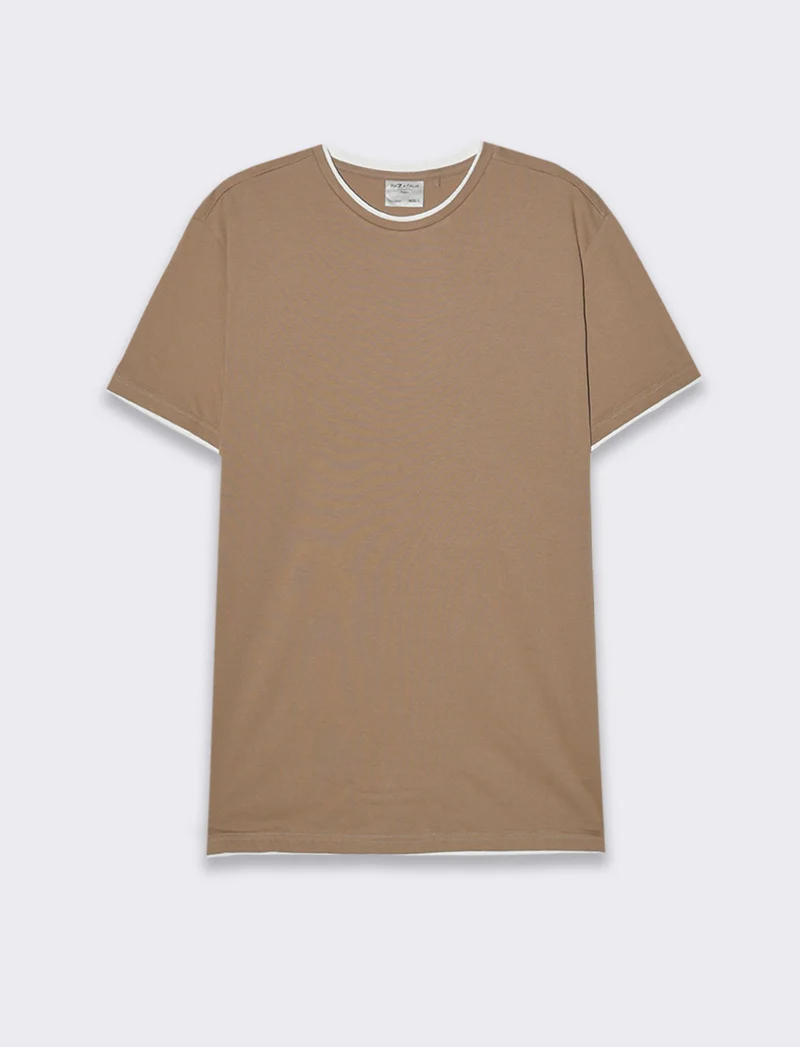 T-shirt in cotone con orli a contrasto da uomo - Grigio tortora