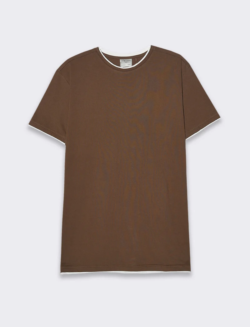 T-shirt in cotone con orli a contrasto da uomo - Moro