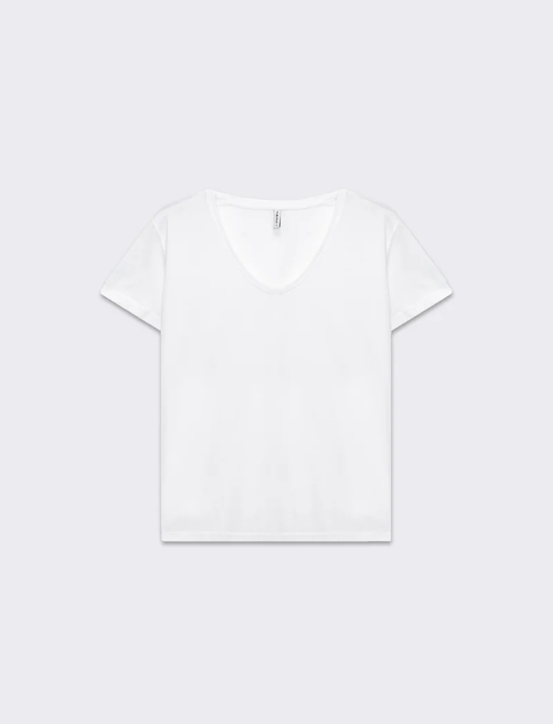 T-shirt scollo a v da donna - Bianco